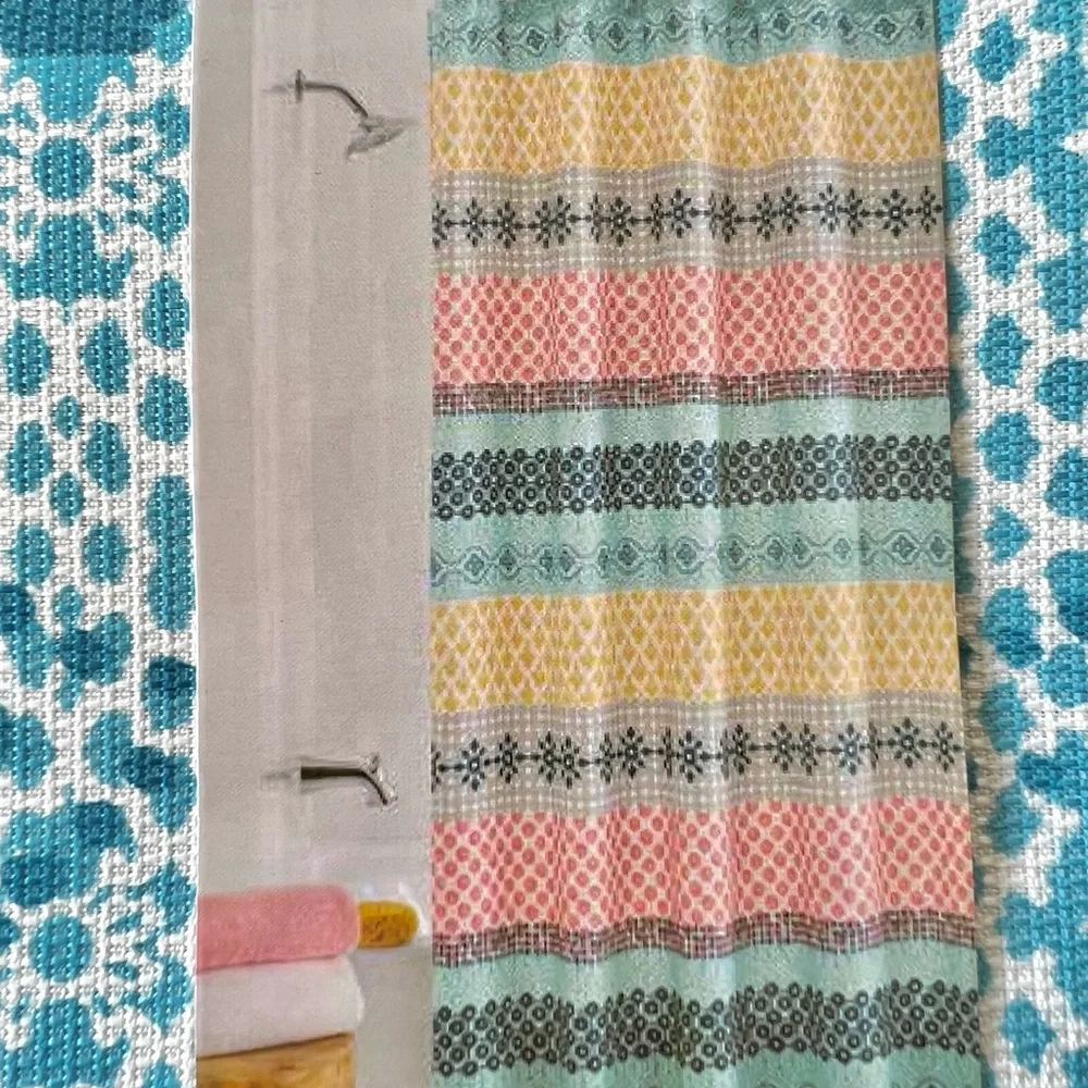 Global Microprint Fabric Shower Curtain Rows of Textile Patterns